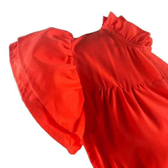 Like new! Ces Femme Orange Smocked Waist Tiered Ruffle Dress Size Medium - Picture 4 of 7